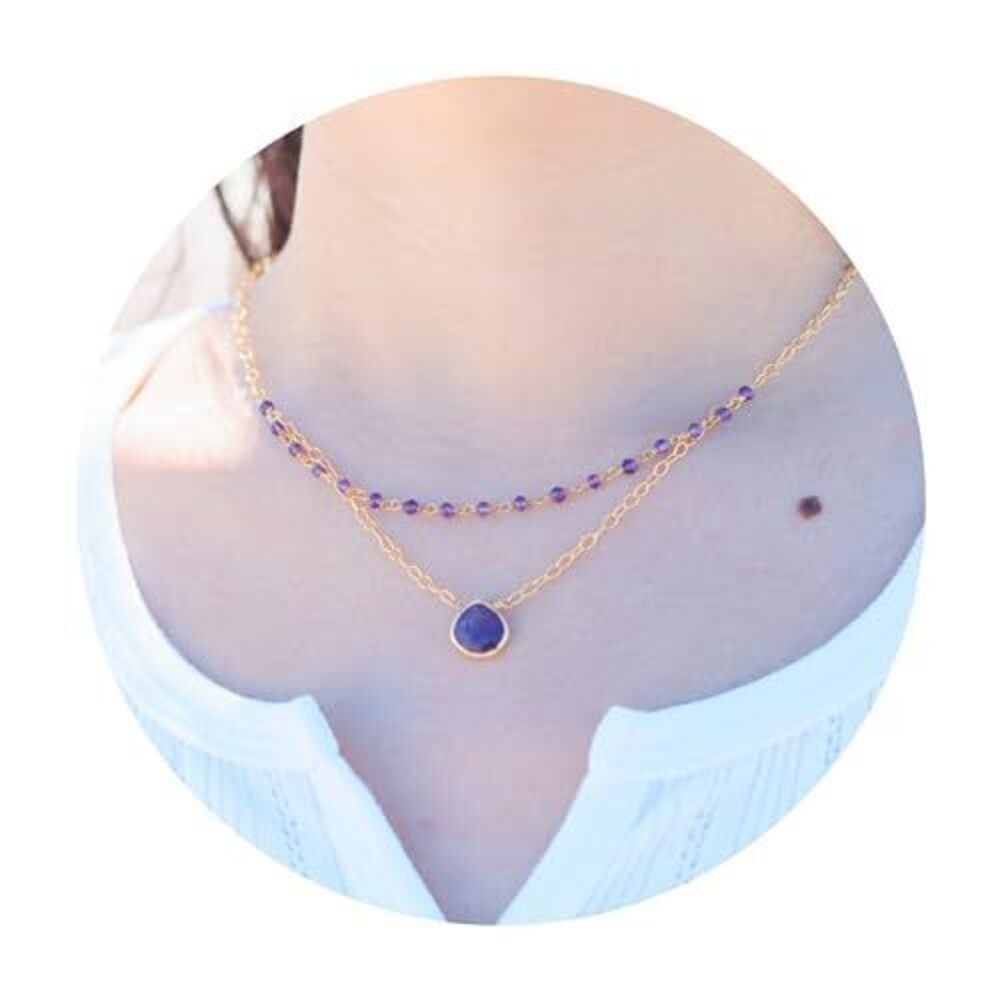 6312 Amethyst Layering Necklace , Premium Layered Gold Necklaces - Tarnish